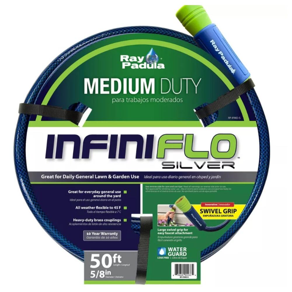 InfiniFlo 50ft Silver Medium Duty Garden Hose: Leak-Resistant,